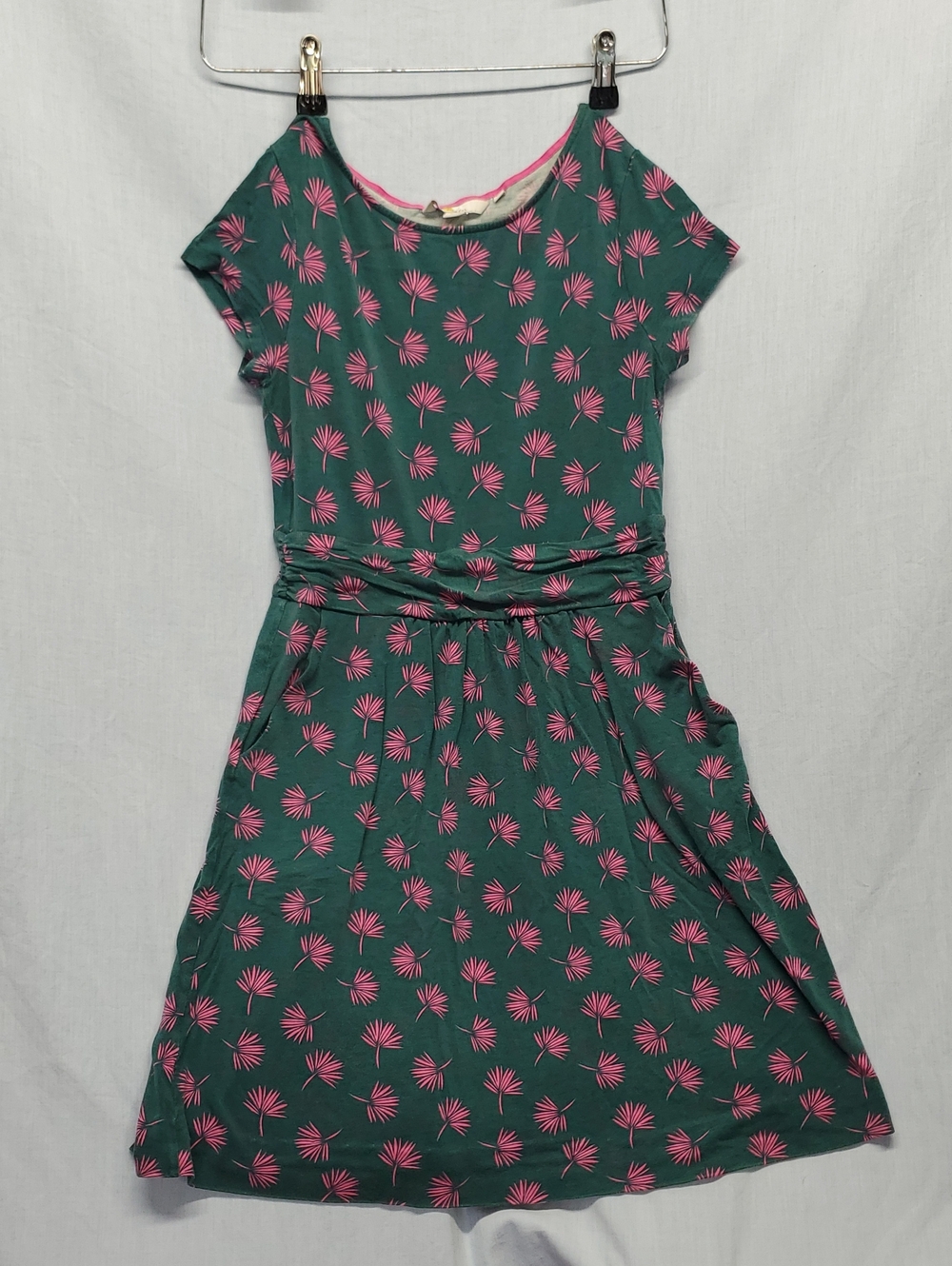 Boden Teal Casual Dress with Pink Palm Print #382